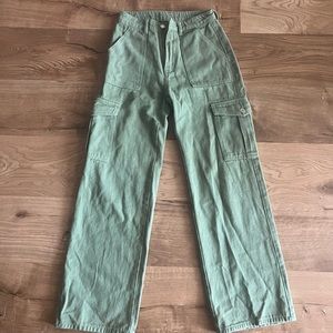 Cider Wide-Leg 100% Cotton Green Cargo Pants/Jeans Women's Size XS